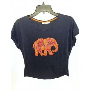 Cato Shirt Women's Medium Navy Blue Elephant Design Shirt Sleeve Blouse